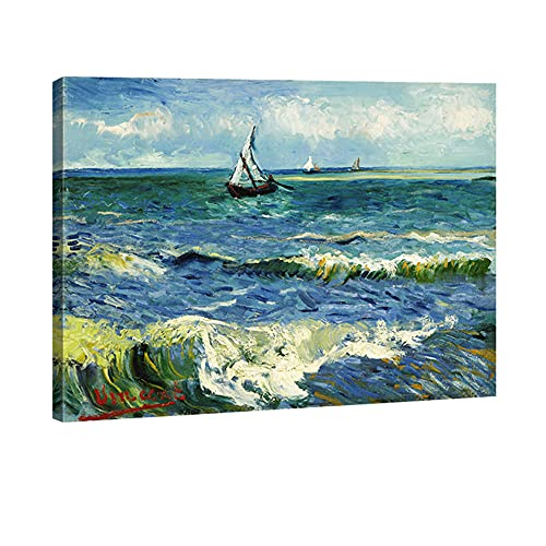 Wieco Art Seascape at Saintes Maries by Vincent Van Gogh Oil Paintings Reproduction Giclee Canvas Prints Sea Pictures on Canvas Wall Art for Living Room Home Office Decorations