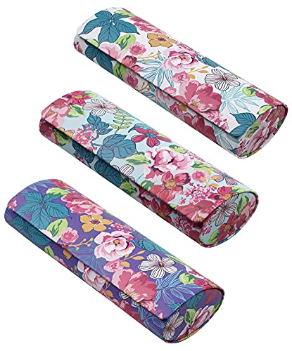 [3 PACK] JAVOedge Floral Pattern Long Oval Hard Eyeglass Case with Magnetic Enclosure - Style B