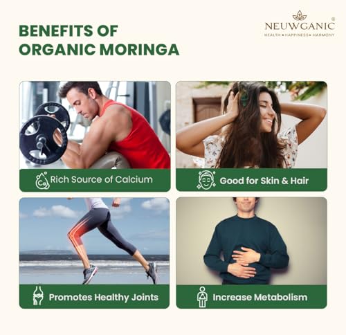 Image of Organic Moringa Tablets - 600 mg 60 Tablets - Drumstick Leaf Tablets - Good for Hair & Skin - Rich Source of Calcium - Promotes Healthy Joints - Increase Metabolism