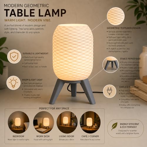 Image of Action Pro Table Lamp with Tripod Stand, Warm Light, Modern Bedside Lamp for Home & Bedroom (Design-4)