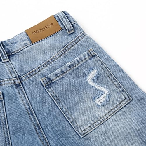 KIDSCOOL SPACE Girls Slim Flare Jeans,Little Big Girl Ripped Wide Leg Soft Denim Pants3
