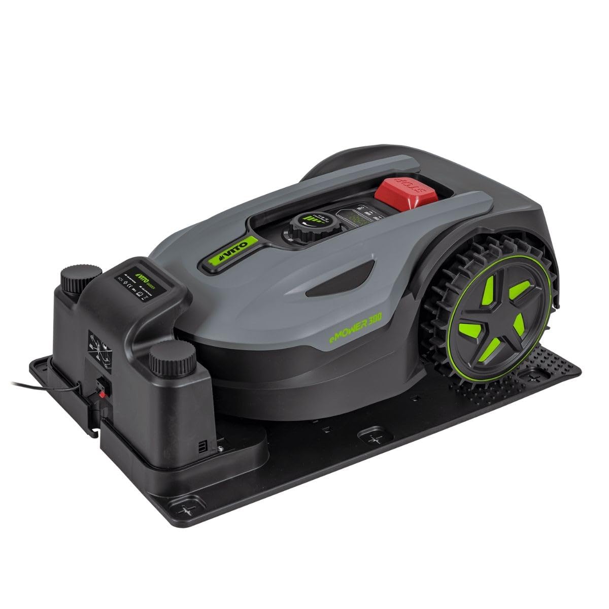 VITO - Robot cortacésped 20 V 2,0 Ah 300 m2 Cable periférico estación de carga