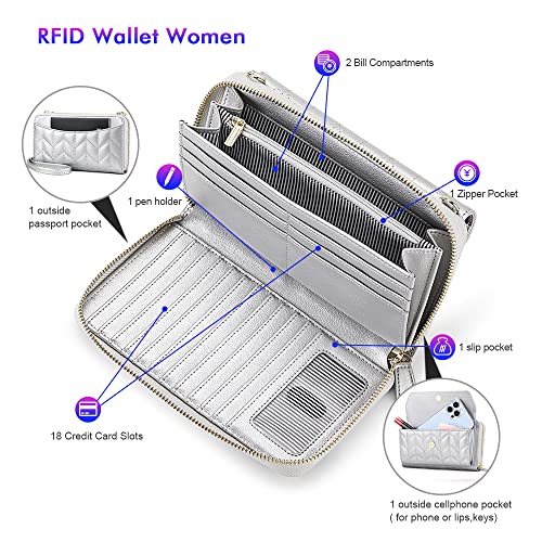 nuoku Womens RFID Wallet Purse Wristlet Crossbody Clutch with Zip Around 2 Strap3