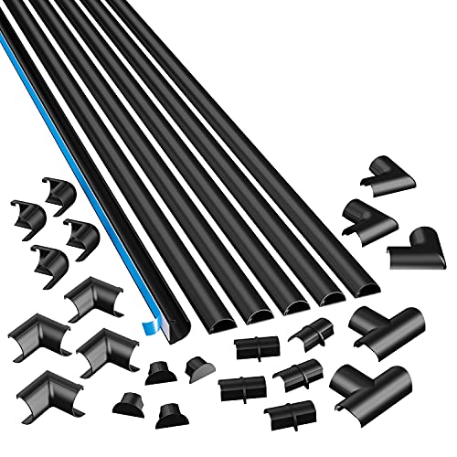 Canaleta para cables D-Line media, multipack de 6 piezas de 39 pulgadas (1.18" x 0.59") con 22 accesorios, color negro