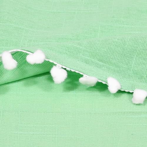 Image of THE LINEN COMPANY Cotton Curtains Sheer Net Curtains with Pom Pom Lace Rod Pocket Window Curtains Light Filtering Curtains for Window Curtains Living Room Ocean Green 8 Ft Pack of 2