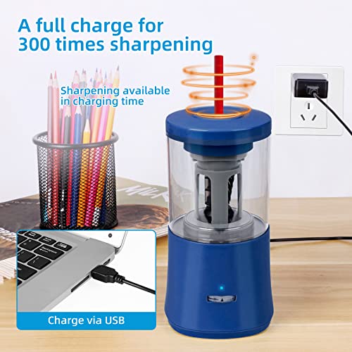 Electric Pencil Sharpener, Fully Automatic Pencil Sharpener For 6-8Mm Pencils, Hands-Free Rechargeable Pencil Sharpener, Fast Sharpening Helical Blade, No Uneven Tips, Also For Short Pencils (Blue) #TOP4