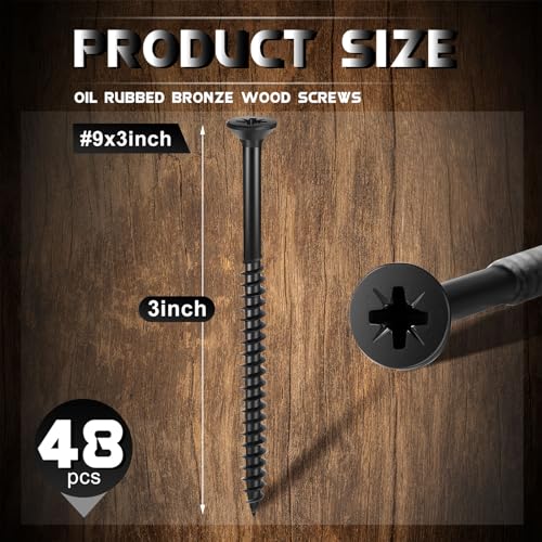 Hicarer 48 Pcs Tornillos para Madera Acabado Bronce Aceitado 9 x 3 Pulgadas Cabeza Plana Anticorrosión para Puerta y Gabinete miniatura 2