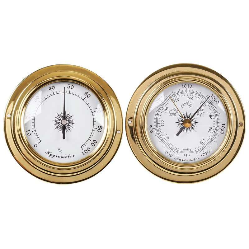 4PCS/Set Wall Mounted Thermometer Hygrometer Barometer Watches Clock Copper Shell Zirconium Marine for Weather Station