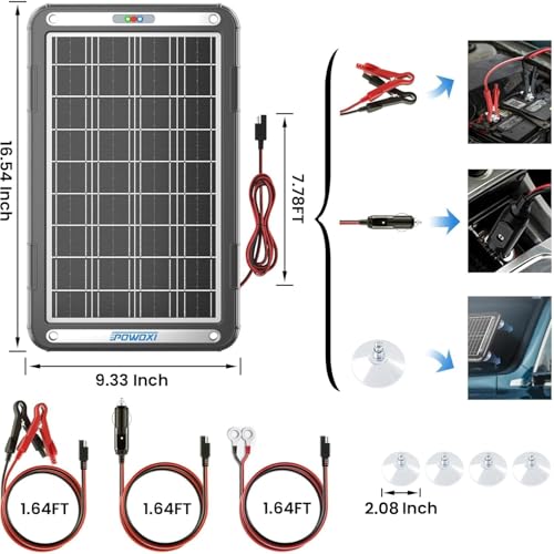 Image of POWOXI 15W 12V Solar Battery Charger Trickle Maintainer Kit for Car (Pack of 2)