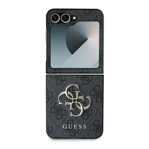 CG Mobile Guess GUHCZF64GMGGR Étui pour Z Flip6 F741 Noir Cuir 4G Metal Logo