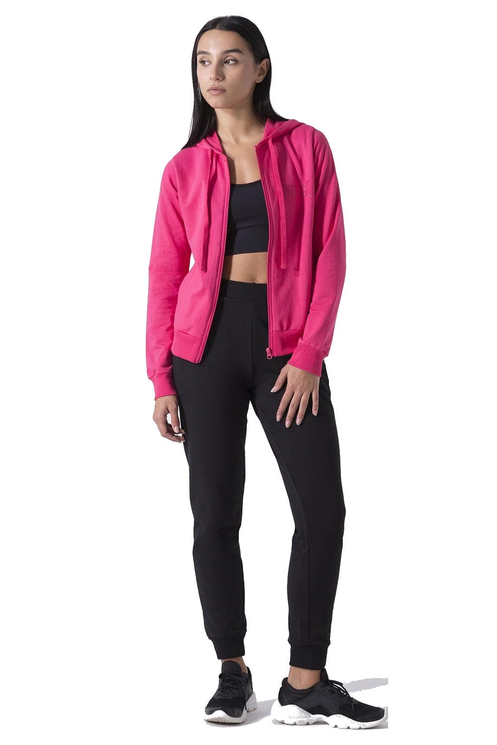 Everlast tuta da ginnastica per donna completo sportivo in cotone felpato set per sport e tempo libero o palestra (IT, Testo, L, Regular, Regular, Fuxia/Nero cappuccio)