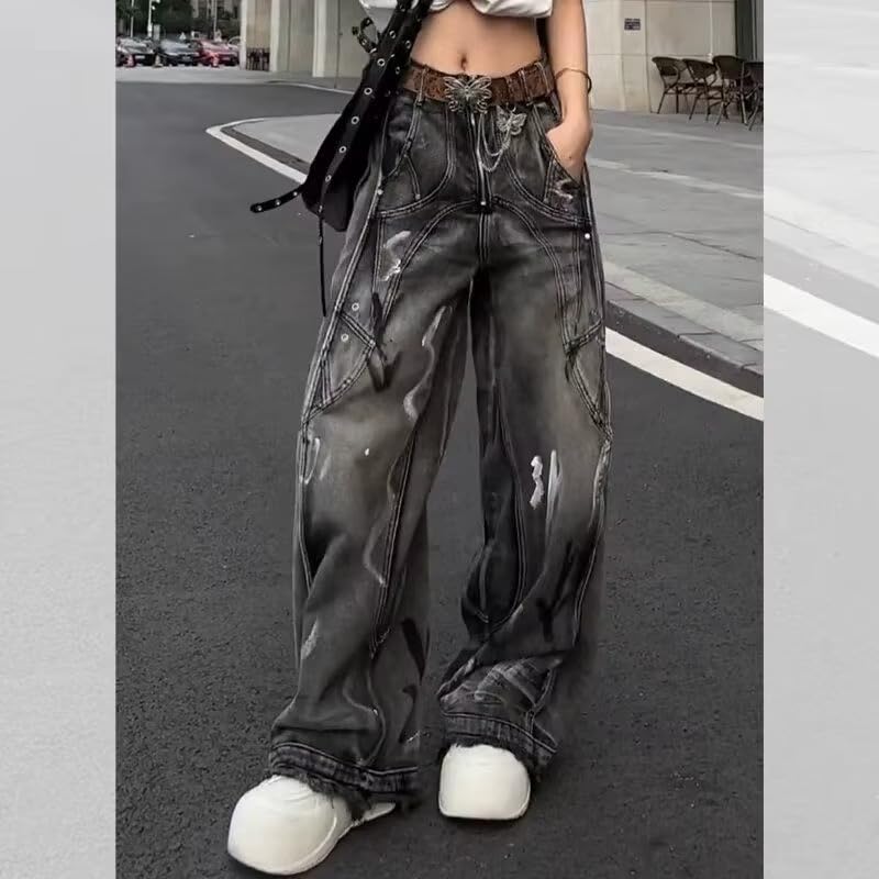 Y2k Retro High-Waisted Vintage Wide-Leg Jeans High-Street Heavy-Work Stripe Tie-Dye Jeans Unisex Floor-Length Pants3