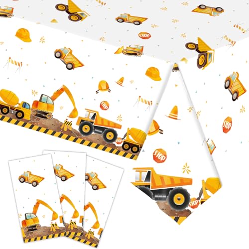 2pcs Construction Themed Table Cover, 54x108 Inch Construction Plastic Tablecloth Transportation Truck Table Parties Cloth Tractor Birthday Party Supplies Decorations for Kids Boys