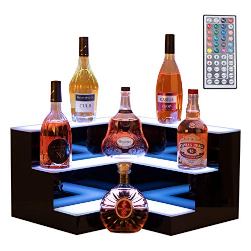 Nurxiovo LED Liquor Bottle Display 20 Inch 3 Step Corner LED Display Shelf