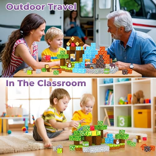 magnetic blocks magnetic tiles building blocks magnet cubes toddler kids toys sensory stem toys for 3-5 4-6 5-7 6-8 year old boys girls easter birthday gifts travel outdoor kids games 08in2cm