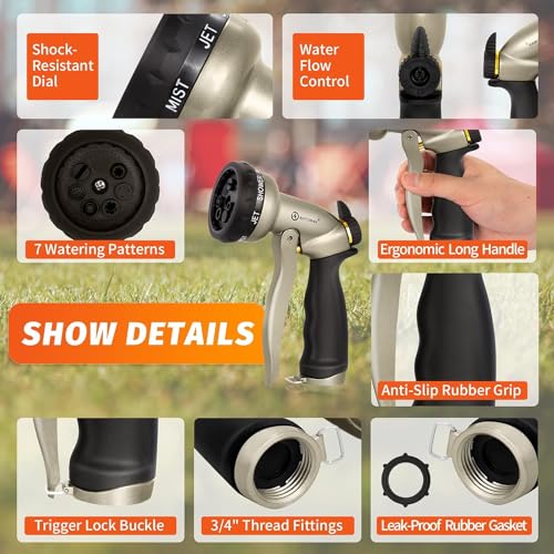 Image of AUTOMAN Garden Hose Nozzle-7 Patterns Sprayer-2 Pack, Metal High Pressure Spray Nozzle, Heavy Duty Labor-Saving Design Water Hose Nozzle for Garden Watering, Car Washing, Window Cleaning, Pets Bathing