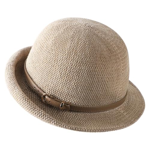Women Straw Cloche Sun Hat Summer Church Hat Retro 1920s Round Beach Bowler Bucket Hats UPF...