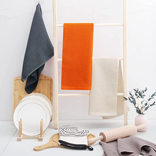 Image of Homaxy 100% Cotton Waffle Weave Kitchen Dish Towels, Ultra Soft Absorbent Quick Drying Cleaning Towel, 13 x 28 Inches, 4-Pack, Orange