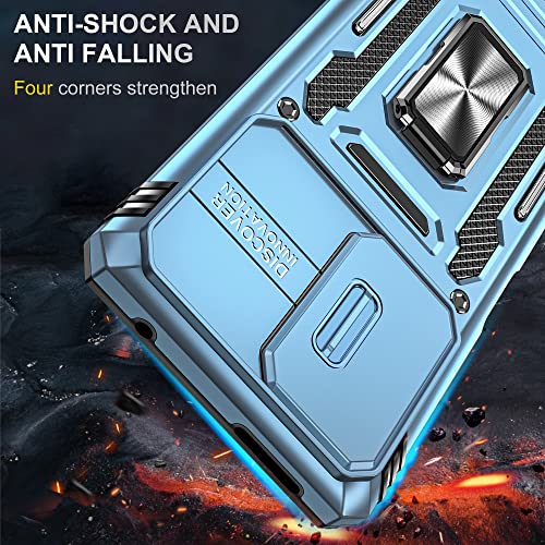 Image of Polycarbonate Slide Camera Cover with Ring Holder Mobile Phone Back Cover for Xiaomi 11T /Xiaomi 11T Pro (Blue)