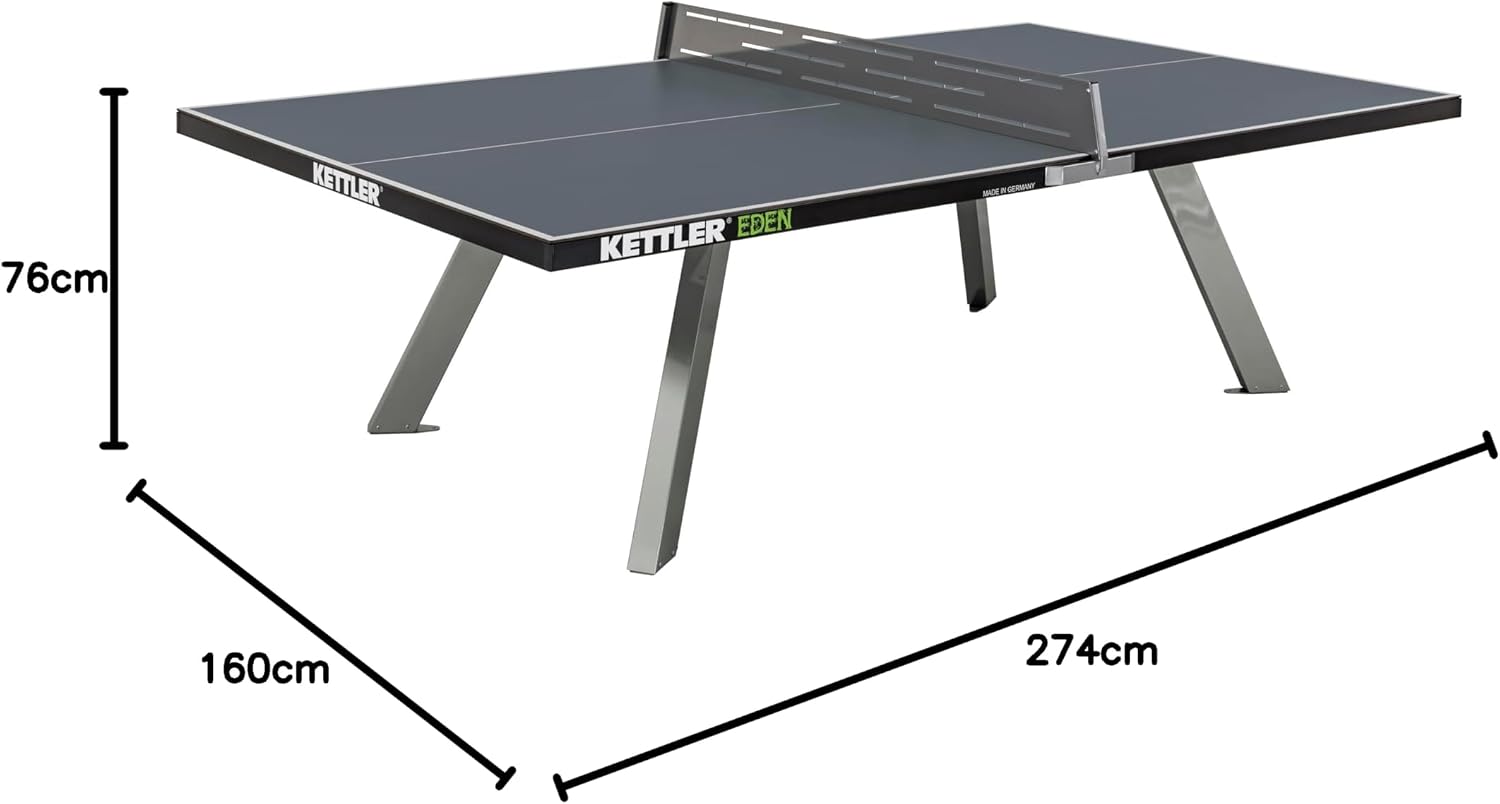 Стол для настольного тенниса KETTLER Eden Outdoor (стационарный) | Качество — произведено в Германии | Устойчив к воздействию погодных условий | Оцинкованные стальные элементы