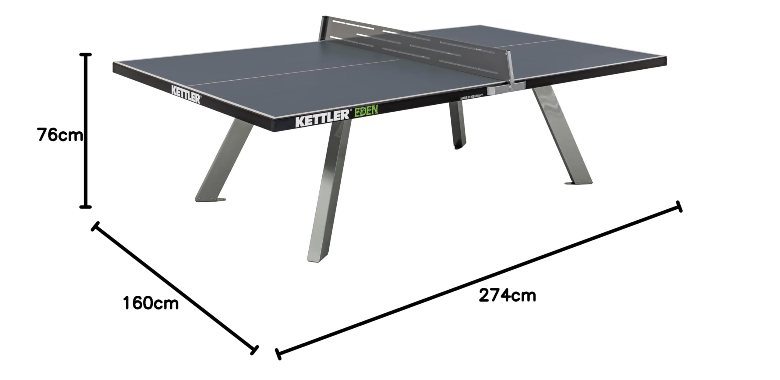 Stół do tenisa stołowego KETTLER Eden Outdoor (stacjonarny) | Jakość – wyprodukowano w Niemczech | Odporny na warunki atmosferyczne | Ocynkowane elementy stalowe