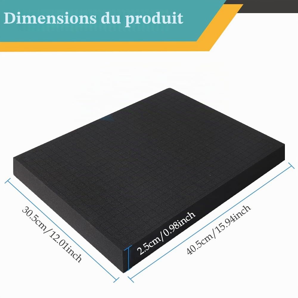 Lot de 4 mousses prédécoupées - 400 x 300 x 25 mm - Insert en mousse de qualité supérieure pour le transport, la mallette à outils, la mallette pour appareil photo - Pour emballage, rangement