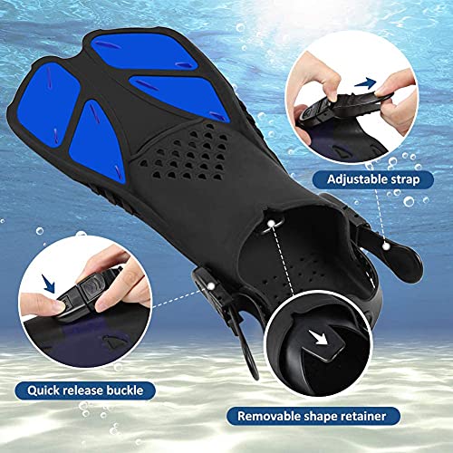 Image of Snorkel Fins, Swim Fins with Adjustable Buckles, Open Heel, Travel Size Short Flippers for Snorkeling, Swimming and Scuba Diving, Diving Fins with Mesh Bag for Adult Men Women Kids