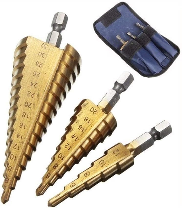 Broca escalonada, Brocas for metal, Broca escalonada de carburo Broca escalonada hexagonal Juego de brocas cónicas Hss de 1/4" Agujero interior Métrico Metal recubierto de aleación de titanio(3pc(4 12
