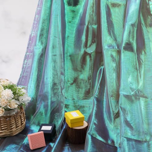 GORGECRAFT 3M Rainbow Laser Gradient Organza Iridescent Lace Voile Fabric Sheer 152cm Wide Metallic Holographic Gauze for Wedding Dress Curtain Background Photography(Medium Sea Green) - Image 4