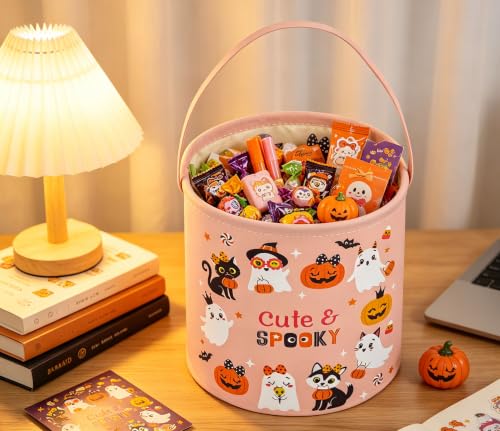 Image of Halloween Basket Ghost Storage Bins Gift Basket Cute Storage Box Book Shelf Bin(Pink Ghost)