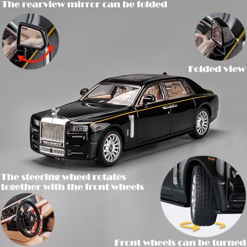 Modelo de coche Rolls-Royce Phantom 1:24 negro con luces y sonido miniatura 4