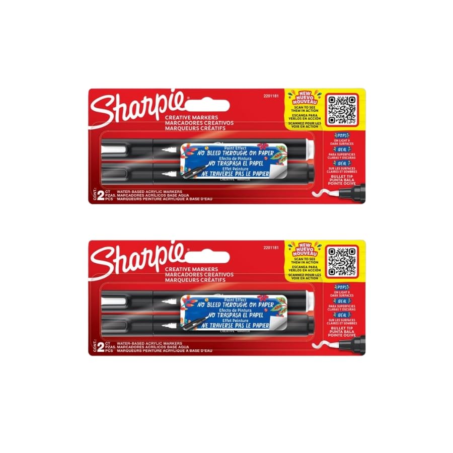 Sharpie Acrylic Creative Marker | Bullet Tip | Black & White |2x BL2