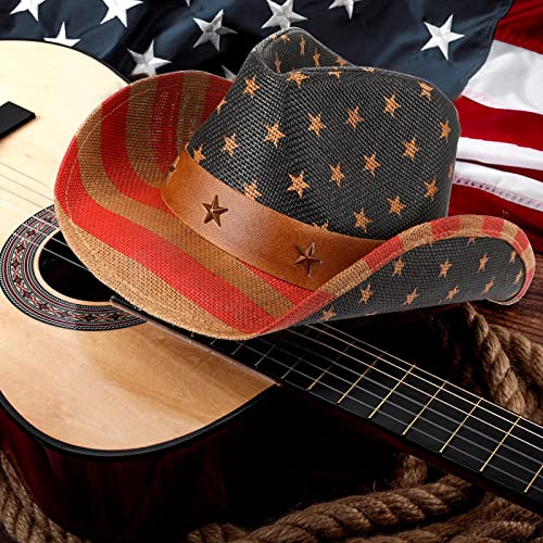 Patriotic Cowboy Hat 4th of July Vintage American Flag Hat USA Classic Western Cowgirl Hat for Men Women4