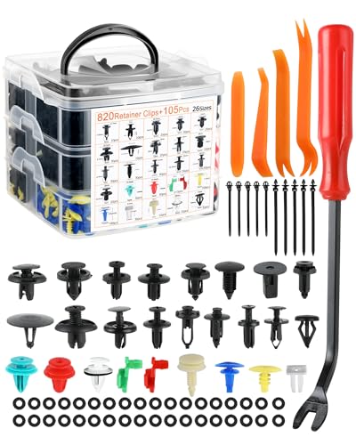 Set de 925 Piezas de Grapas Coche – Remaches Plástico Coche y Tornillos Universales para Puertas y Parachoques, con Herramientas coche, Palancas de Desmontaje, Bridas y Chinchetas Techo Coche