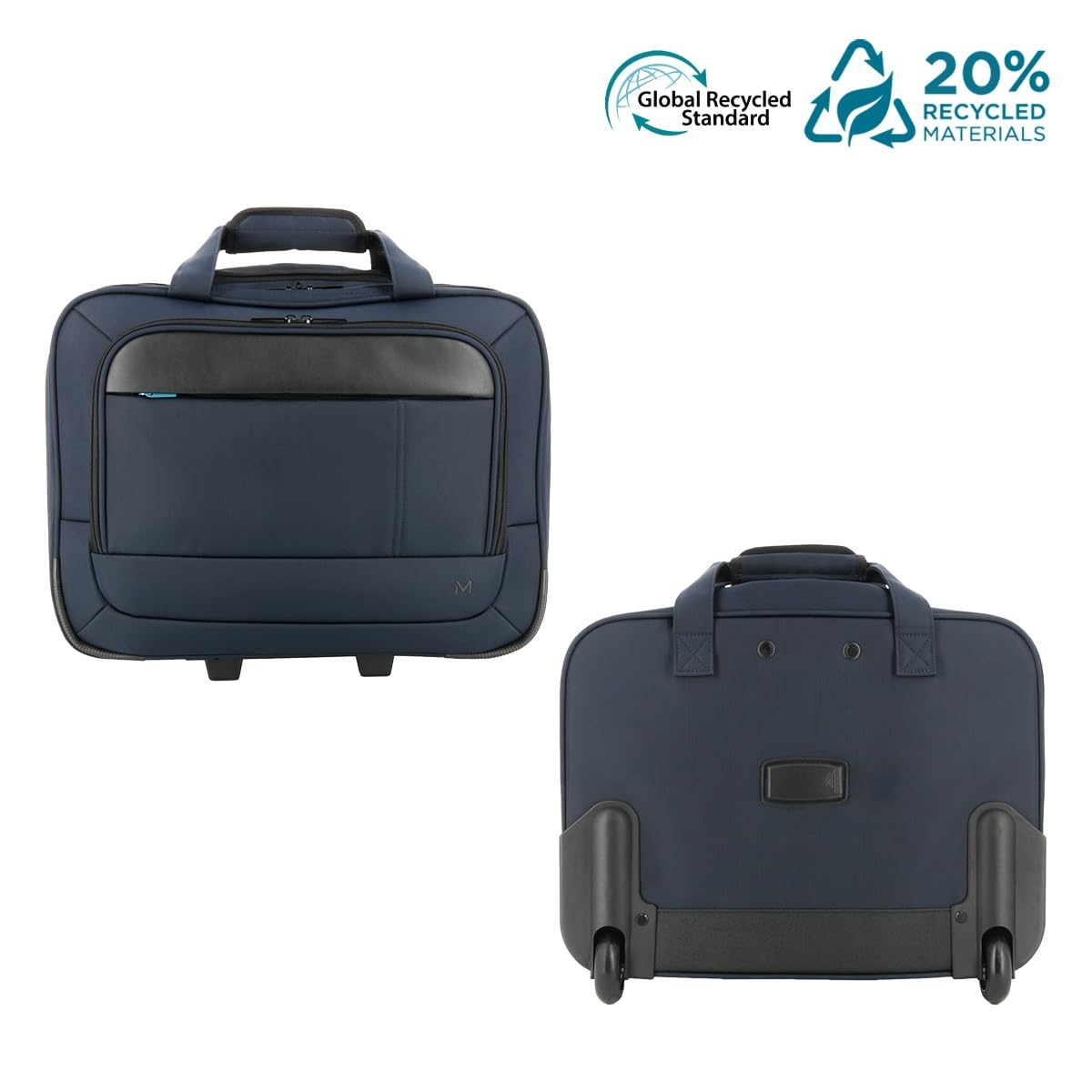 MOBILIS Sacoche à roulettes PC 14-17", Mallette à roulettes, Sac Affaires/Voyage Court Séjour, Matière Déperlante 20% Recyclé, Bleu Marine