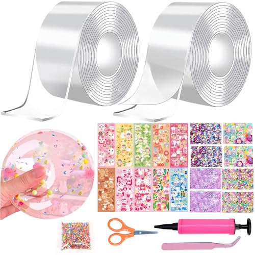 Nano Tape Bubbles Set Nano Tape Bubbles Set für Kinder Tape with Sparkling Powder Multipurpose Transparent DIY Poster Tape Handmade Decompression für Blowing and Bubble Decompression (A)