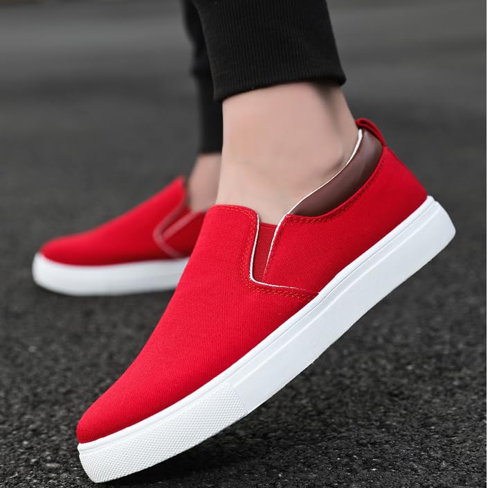 Mens Slip on Shoes, Men Canvas Low top Shoes, Fashion Shoes with Comfortable and Breathable (Red,US-7.5/8)2