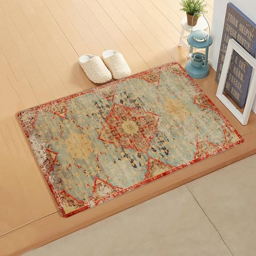 Western Rustic Kitchen Bath Door Mat Cushioned Runner Rug,Washable Welcome Floor Sink Antifatigue Mat,Waterproof & Non-Slip Comfort Standing Doormat,Vintage Shabby Chic Tribal Patterns Ethnic 20