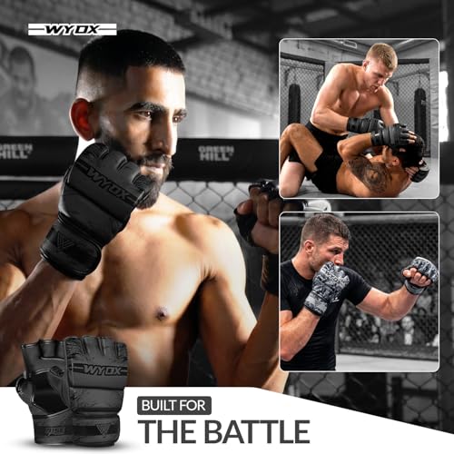 Image of WYOX MMA Gloves for Men & Women - Open Palm MMA Sparring Gloves with Multi-Layer Knuckle & Thumb Padding, Wrist Support, Fingerless Punching Bag Gloves for Grappling, Kickboxing, Muay Thai & Training