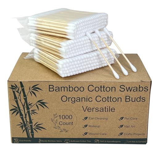 Egaageoi 1000 Count Bamboo Cotton Swabs - Eco-Friendly Cotton Buds with Wooden Sticks for Home Cleaning, Personal Ear Cleaning, Makeup Application, and Personal Hygiene - Perfect for Daily Use