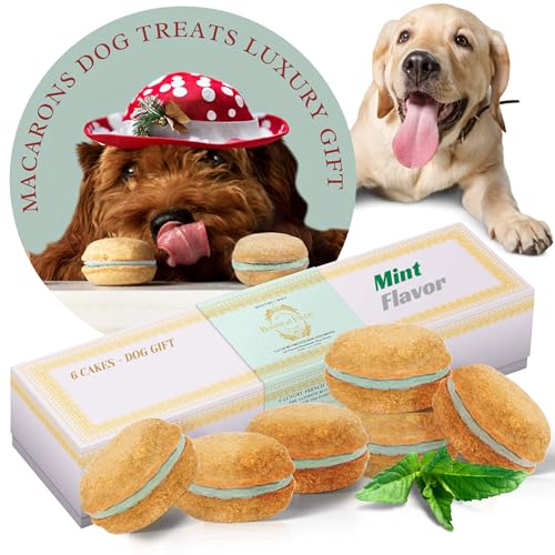 Bonne et Filou Christmas Dog Treats Mint Cupcakes, Dog Birthday Gift for Medium to Large Breed – Gourmet Macaron Cakes, Healthy & Delicious Human Grade Snacks – 6 Count