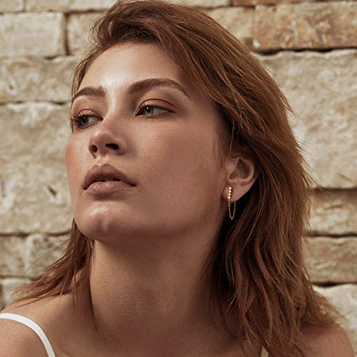 LOYATA Chain Studs Earrings Gold 14K Gold Plated Dainty Cubic Zirconia Dangle Earrings With Chain Small Hypoallergenic Jewelry Gift for Women2