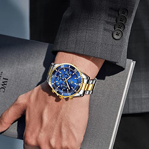 OLEVS Men's Watch, Popular Men's Wrist Watch, Quartz Fashion Business Chronograph Stainless Steel Watch for Men, Waterproof, Date, Men's Watch Gift, blue, Bracelet Type