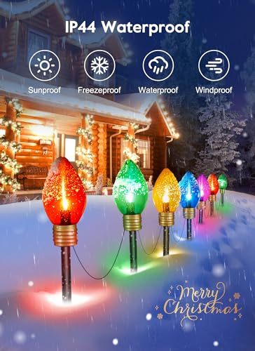Brightown Jumbo C9 Christmas Pathway Lights Outdoor - 2 Pack Total 17 Feet 10 Led C9 Walkway Lights, Multicolor Bulb Holiday Pathway Lights With Marker Stakes thumb #3