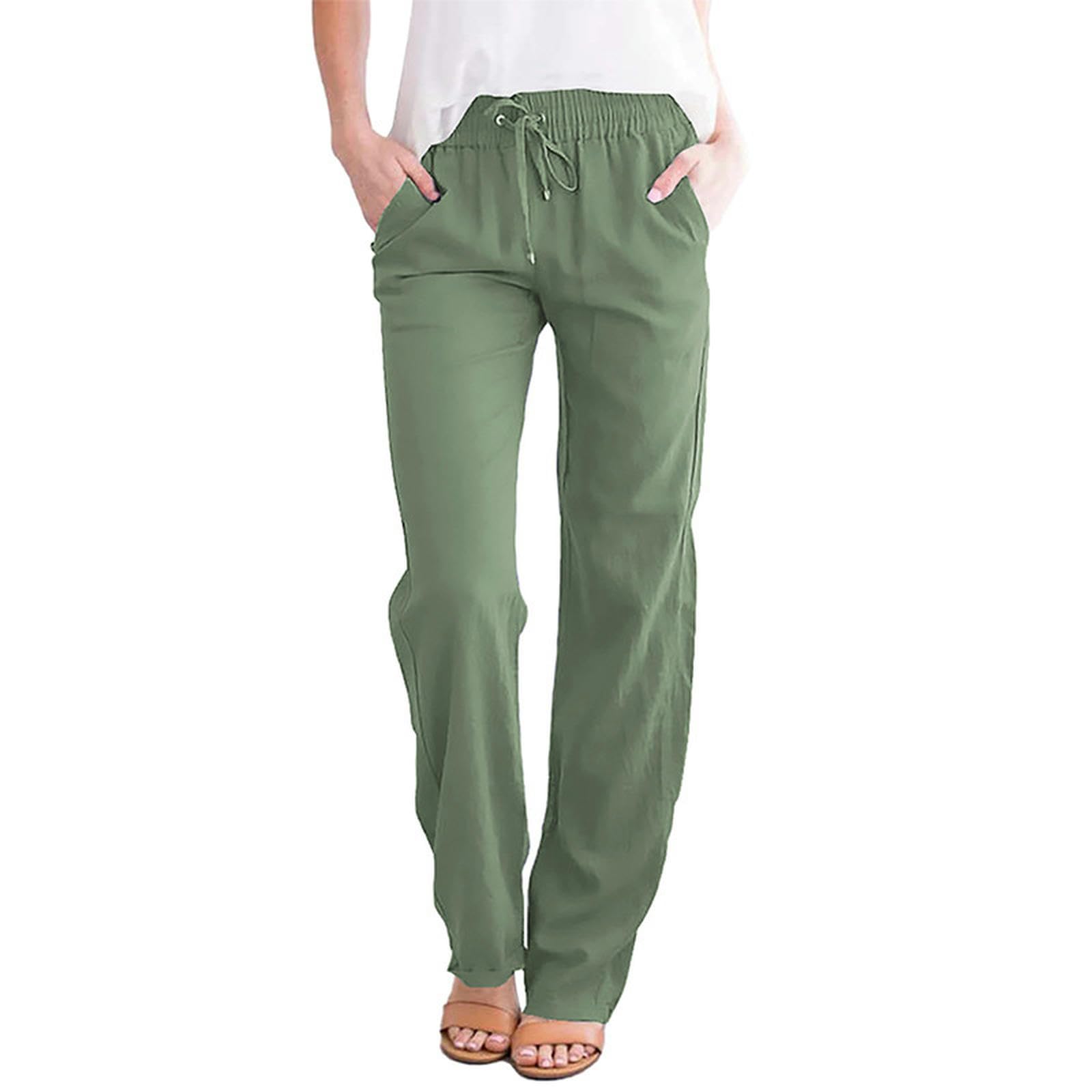 Pantaloni Casual da Donna con Coulisse in Vita Elastica Pantaloni Dritti a Vita Alta Comodi Americani da donna-LC771277-309-2XL