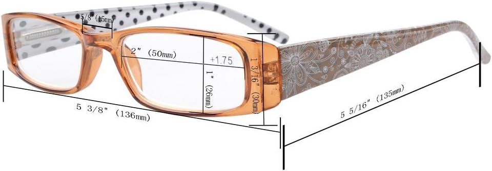 Blасk Frіdау - 80% оƒƒ Eyekepper Spring Hinges Polka Dots Patterned Temples Rectangular Reading Glasses Readers Brown +1.5