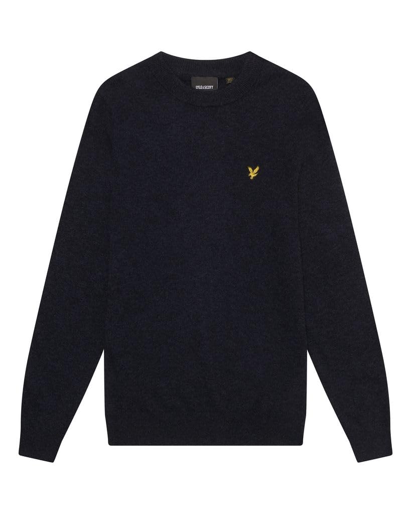 Lyle & Scott Men's Dark Navy Marl Lambswool Blend Crew Neck Sweater - M