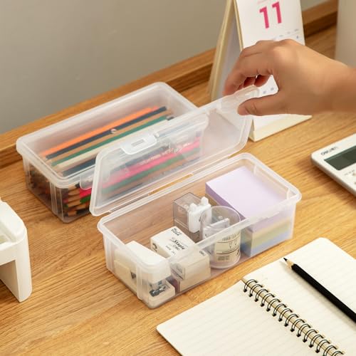 Image of Vidifor Plastic Storage Containers with Lid for Office Supplies, Pencil Box, Art Supplies, Makeup, Crafts and and Charger Cable Cord (2)