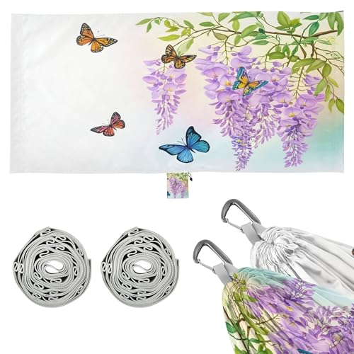 Takiito Purple Wisteria Flowers Hammock 330 lb Capacity Travel Camping Hammock with Tree Straps, Portable Lightweight for Outdoor Beach Backpacking Backyard Patio