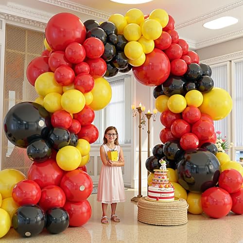 Image of 412Pcs Red Yellow Black Balloon Garland Arch Kit,18 12 10 5 Different Sizes Latex Party Balloons for Baby Shower Wedding Graduation Cartoon Game Theme Birthday Party Decorations